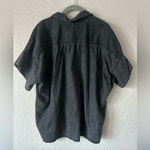 Madewell Black Denim Oversized Button Down Shirt L | Short Sleeve Collared Top - Picture 5 of 5